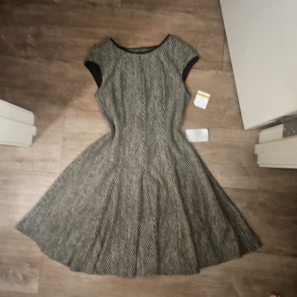 Gabby Skye Black and White Striped Midi Dress